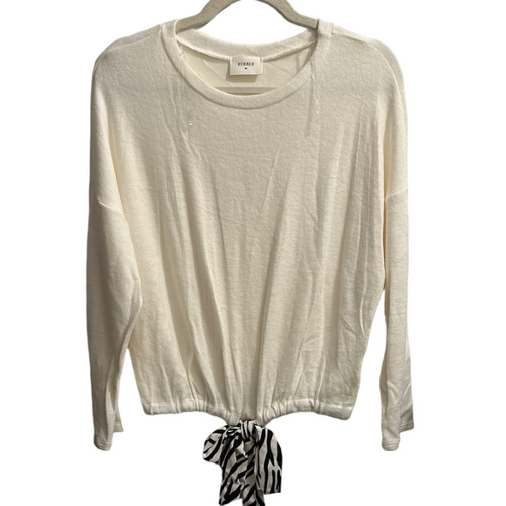 Everly Cream Sweatshirt with Tie Front Relaxed Style